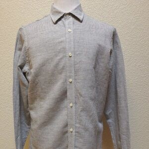 Banana Republic Linen striped men’s shirt sz Medium gray white